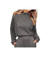 NEW Womens Waffle Knit Quilted Cropped Sweatshirt charcoal gray ladies s... - $9.95