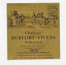 Chateau Durfort Vivens Margaux 1970 Wine Label Type 3 SPECIMEN - $9.90