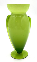 Vintage Hand Blown Green Over White Cased Glass Flower Vase 8&quot; - £23.97 GBP