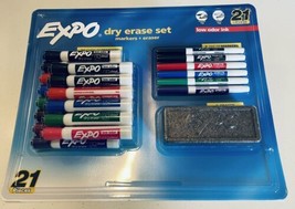 EXPO DRY ERASE MARKERS 21 pieces CLASSROOM PACK Chisel &amp; Fine Tip + Eraser - £29.40 GBP