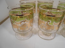 VINTAGE 1960’s BARWARE Footed Glasses Juice  Green/Gold Trim Leaves Set ... - £14.51 GBP