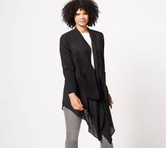 Truth + Style Women&#39;s Mix Media Suede High Low Hem Cardi (Black, Medium) A455530 - $23.24