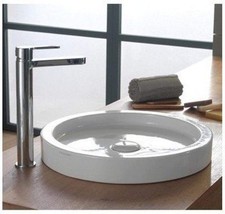 Scarabeo 8810-No Hole Bucket Round Ceramic Vessel Sink, 17&quot;, White - £278.36 GBP