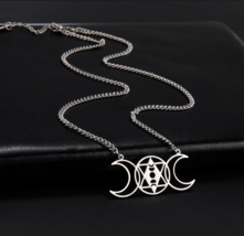 Wiccan Triple Goddess Moon Phase Hexagram Necklace - £7.98 GBP