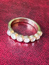 Estate Thin Goldtone w Small Round Clear Rhinestones Stacking Band Ring ... - £10.29 GBP