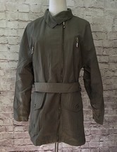 Fleet Street Army Olive Green Asymmetric Hip Length Belted Trench Coat Size 8 - £30.71 GBP