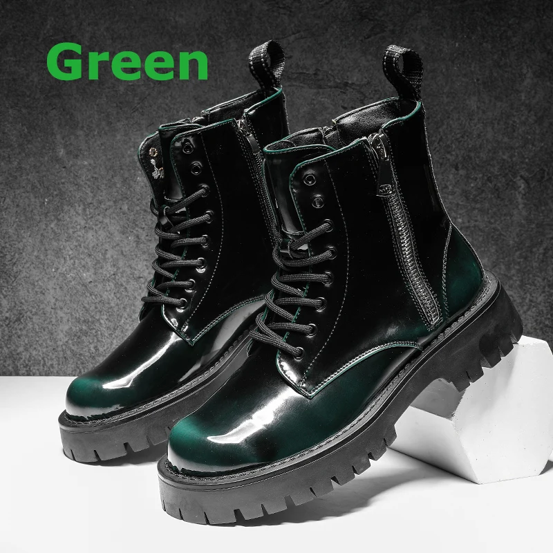 Misalwa Round Toe Man Casual Boots Green Red Platform Patent Leather Men Boots Z - £216.70 GBP
