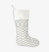Sferra Bolzano Christmas Stocking Ivory Velvet Silver Scalloped Embroidery NEW - £38.36 GBP