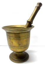 Antique Brass Footed Mortar &amp; Pestle Apothecary Pharmacy Spice Grind - $466.47 MXN