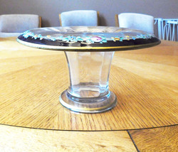 Clear Glass Compote with Black Floral Rim &amp; Gold Trim # 8972 - £9.86 GBP
