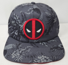 Deadpool Floral Print Logo Patch Hat Cap Gray Red Brim Marvel Strapback - £11.76 GBP
