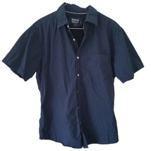 Monument Men&#39;s Navy Blue Patterned Short Sleeve Button Up Shirt - £9.98 GBP