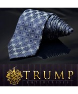 Donald Trump Signature Necktie Blue Geometric  Pattern Silk Tie Classic 58” - $1,861.36 MXN