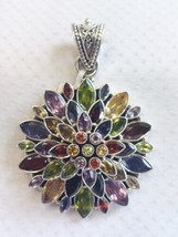 Sterling Silver Pendant 59.98g Multicolor Stones Fine Jewelry  - £151.36 GBP