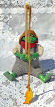 Vintage Russ Berrie Green Boy Frog Tadpole With Straw Hat And Fishing Pole - $6.02