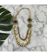 Vintage 90s Chunky Beaded Layered Necklace Orange Red Stones Boho - $19.79