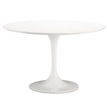 47&quot; White Round Tulip Dining Table Lacquered Chip Resistant Wood Top Saarinenesq - £624.26 GBP