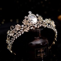 Queen Gold Crystal Bridal Tiaras Headband Wedding Crowns Baroque Big Rhi... - £36.95 GBP
