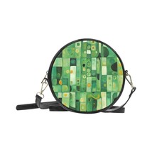 Round Sling Purse Green Abstract Art 8 Inches PU Leather - $47.49