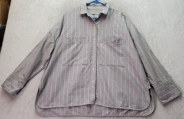 Everlane Shirt Women Large Gray Pinstriped Cotton Long Sleeve Collar But... - $23.09