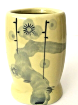 Vintage Triangle Vase Cherry Blossom Japan Ceramic Mid Century Green Yellow - $24.14