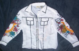 womens shirt size medium wrangler button front white, black sequins colorful des - £39.31 GBP