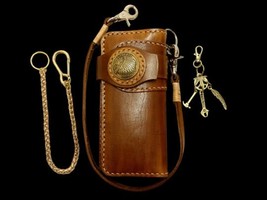 Handmade Long Leather Chain Bifold Wallet, Mens leather Motorcycle Long ... - £67.35 GBP