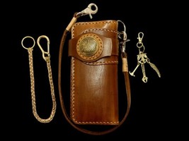 Handmade Long Leather Chain Bifold Wallet, Mens leather Motorcycle Long wallet,  - £66.88 GBP