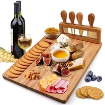BAMBOO DALI BOARD Table set 6 in 1 wood cheese holder and stainless steel knives - £71.32 GBP