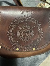 Vintage Hand Crafted Saddle Leather Tooled Brown Bag Purse Name PAT - £48.02 GBP