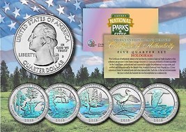 2018 America The Beautiful HOLOGRAM Quarters U.S. Parks 5-Coin Set w/Cap... - $15.85