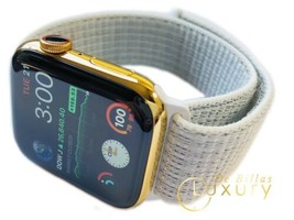 CUSTOM 24K Gold Plated 45MM Apple Watch SERIES 7 White Loop Band LTE+Blo... - $1,376.55