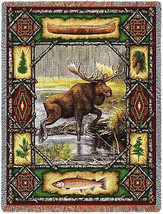 72x54 MOOSE Lodge Wildlife Nature Tapestry Afghan Throw Blanket - $63.36