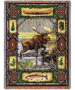 72x54 MOOSE Lodge Wildlife Nature Tapestry Afghan Throw Blanket - £49.61 GBP