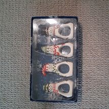 New in box Snowmen napkin rings Christmas Winter 4 pack ceramic napkin h... - $14.82