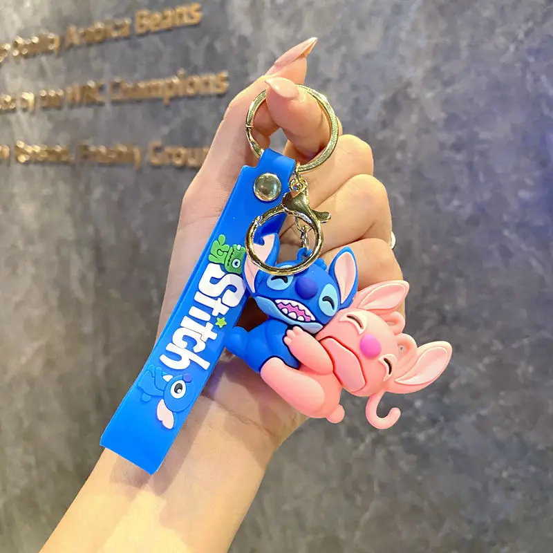 New Stitch Angel Figures Keychain Couple Pvc Doll Charm Keyring Cartoon ... - $2.26