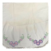 Cottagecore Tatted Edge Embroidered Floral Body Pillowcase 17” X 58” Vintage - £22.41 GBP
