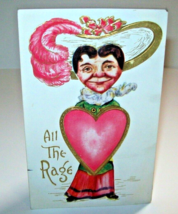 Valentines Day Postcard Merry Widow Big Hat All The Rage Lady Heart 1909 - £12.49 GBP