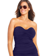  NEW Anne Cole Twist front Ruched Solid Bandeau Tankini Top NAVY Plus 18W - £29.45 GBP