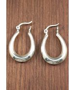 Vtg Solid .925 Sterling Silver Chunky Oval Hoop Earrings Polished Artisa... - $34.95