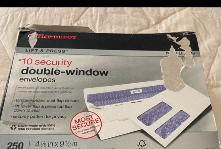 Office Depot~#10 Security Double Window Envelopes~Peel &amp; Seal~Damaged Box - $7.43