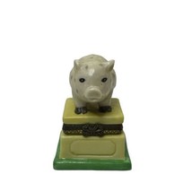 Pig Piggy Spotted Yellow Hinged Trinket Box Metal Bow Mini Miniature Foreside - £14.94 GBP