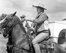 John Wayne 16X20 Canvas Giclee Riding Horse With American Flag Waving Be... - $69.99