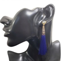 Fashion Jewelry Womens Blue Gold Dangle Long Tassel Bohemian Earrings Boho PAIR - £16.02 GBP