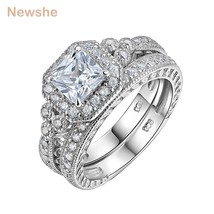 Genuine 925 Sterling Silver Halo Wedding Engagement Ring Set 1.2 Ct AAAAA Prince - £44.23 GBP