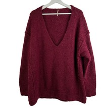 Free People Women’s S Sweater Boucle Lofty V-Neck In Wine Alpaca Blend O... - £22.09 GBP