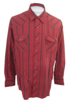 Wrangler Men shirt WESTERN vintage 1990s slim XXL red stripe pearl snap sparkle - £23.70 GBP