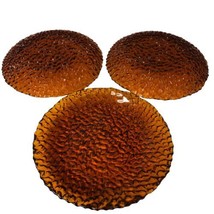 Set Of 3 PartyLite Siena Lights Dark Amber 8 1/2&quot; Glass Luncheon Plates - £39.46 GBP