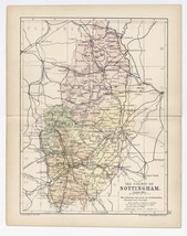 1898 Antique Map Of County Of Nottingham Nottinghamshire Notts / England - £21.99 GBP