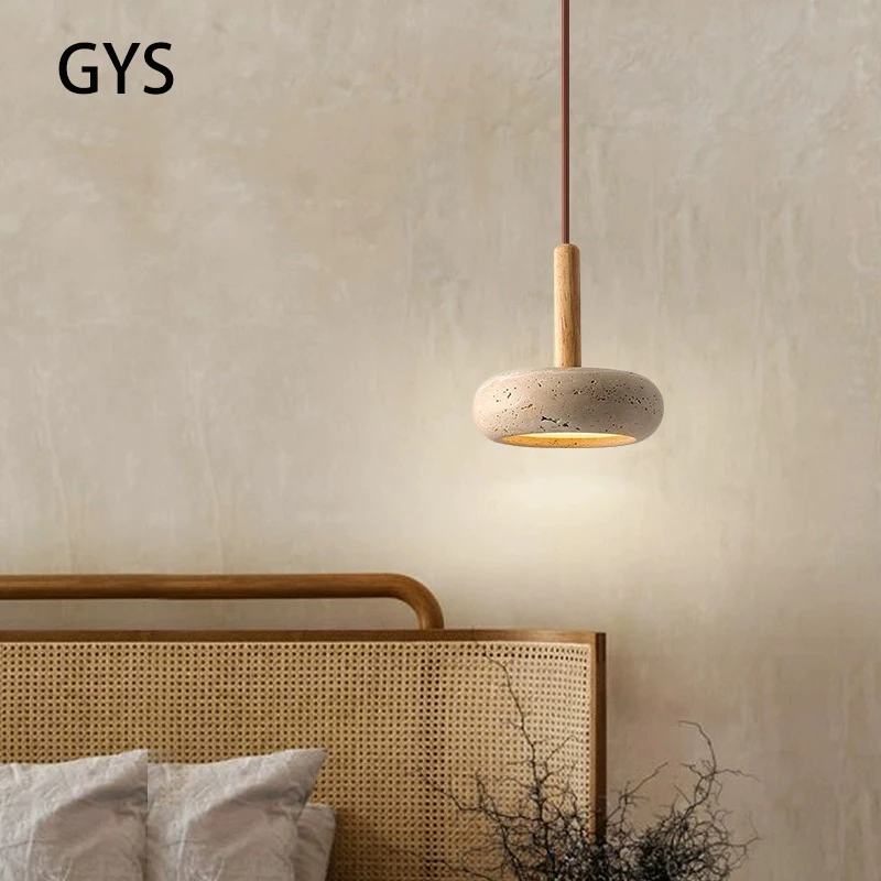 Led Pendant Lamp Stone Modern Wood Chandelier Bedroom Bedside Light Round - $104.25+